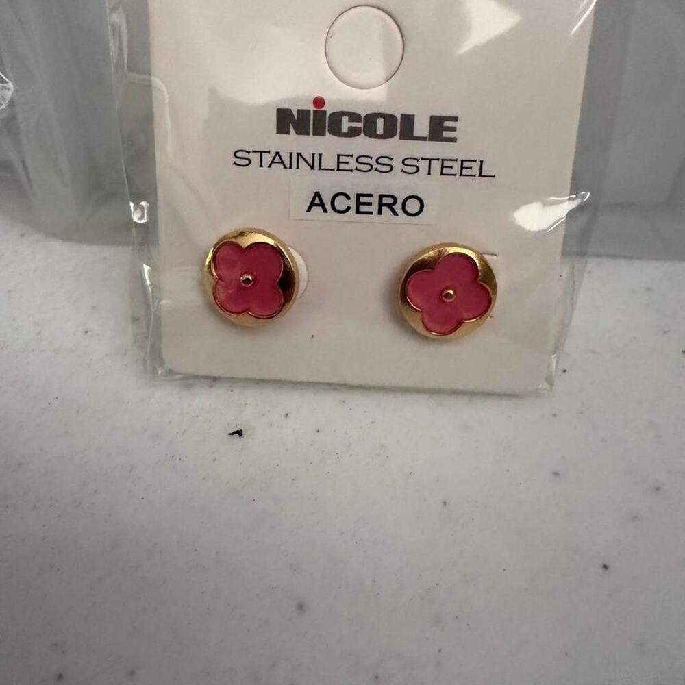 Pink and gold clover Stainless Steel Earrings